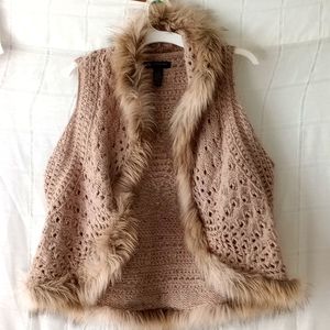 Knit Vest, Faux Fur Trim, Sz 1X, NWT